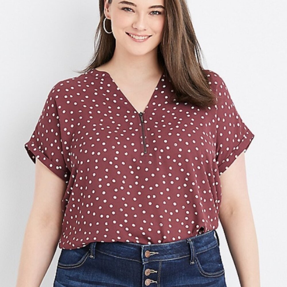 Maurice's Geneva Polka Dot Zipper Neck Blouse Size 3x
